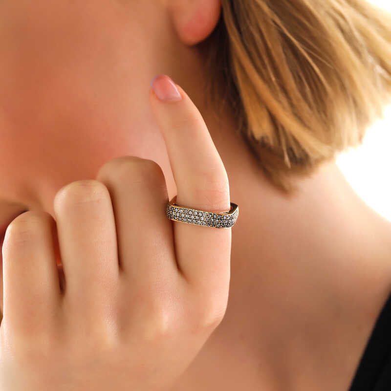 Bague en argent pour femme à trois rangées de créoles carrées