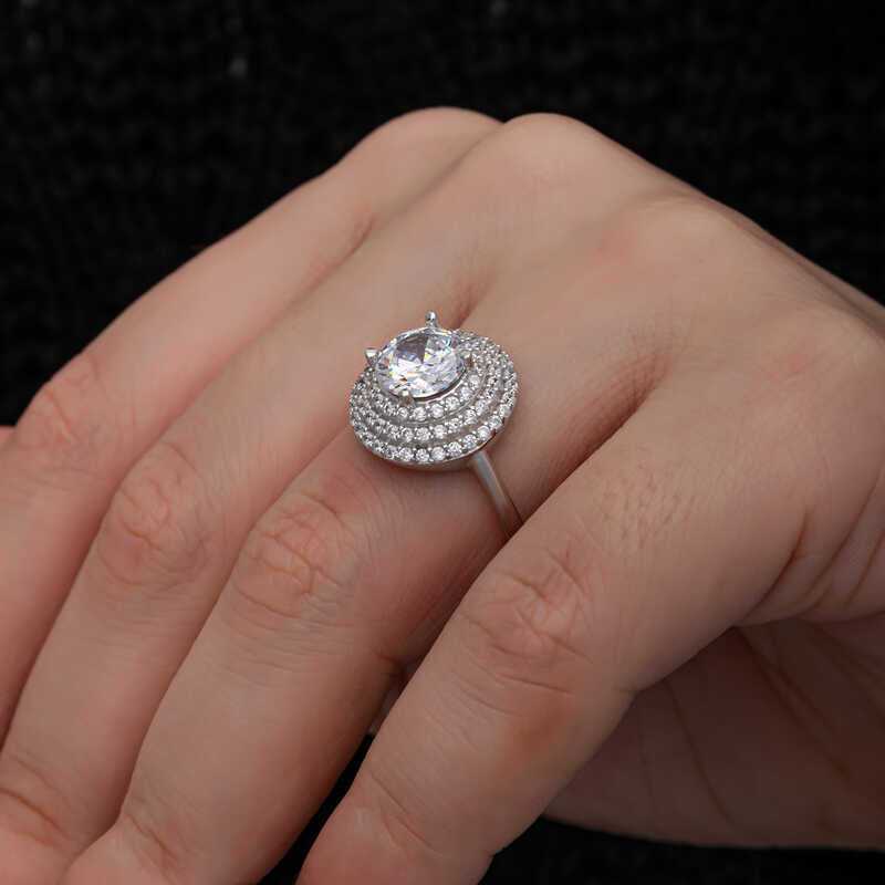 3 Row Stone Anturaj Women's Silver Ring