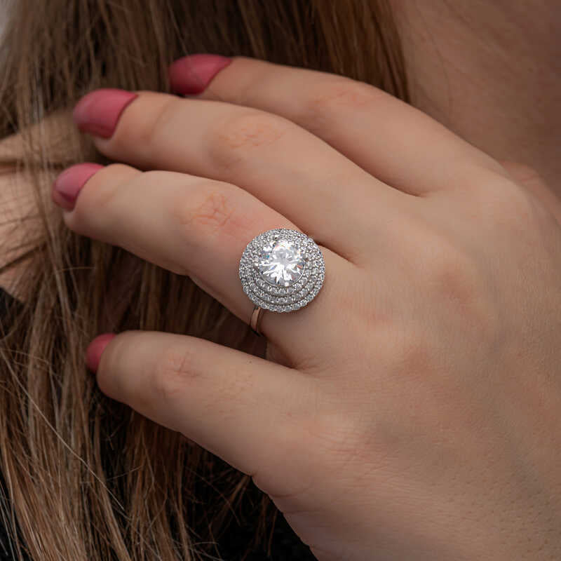 3 Row Stone Anturaj Women's Silver Ring