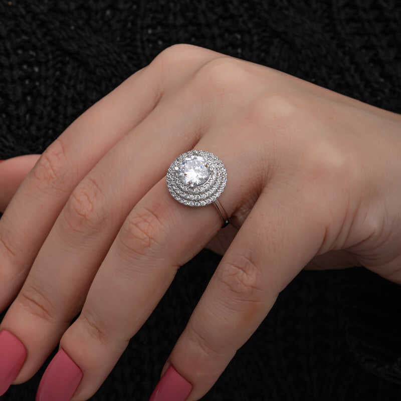 3 Row Stone Anturaj Women's Silver Ring