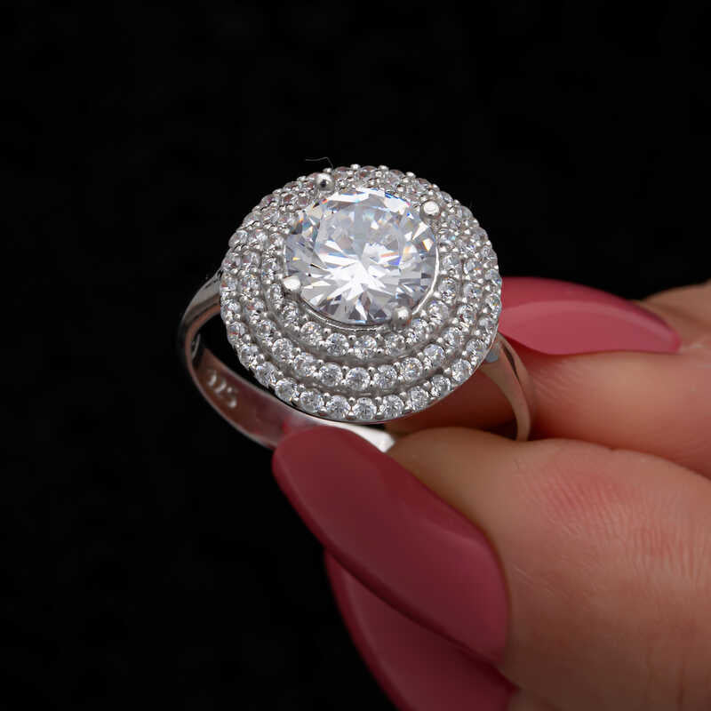 3 Row Stone Anturaj Women's Silver Ring