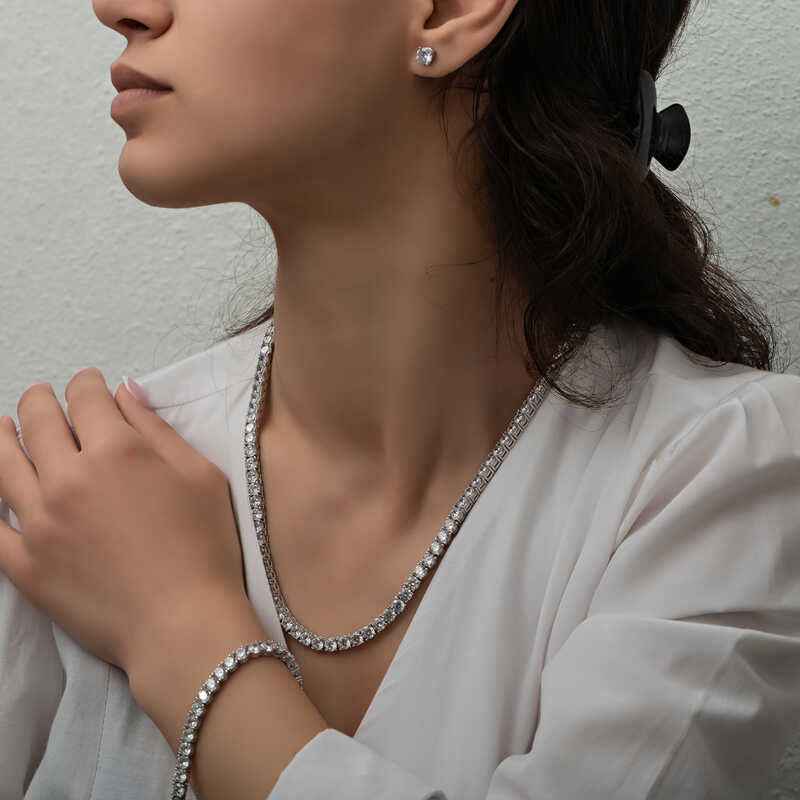 4 mm White Stone Waterway Women's Silver Set