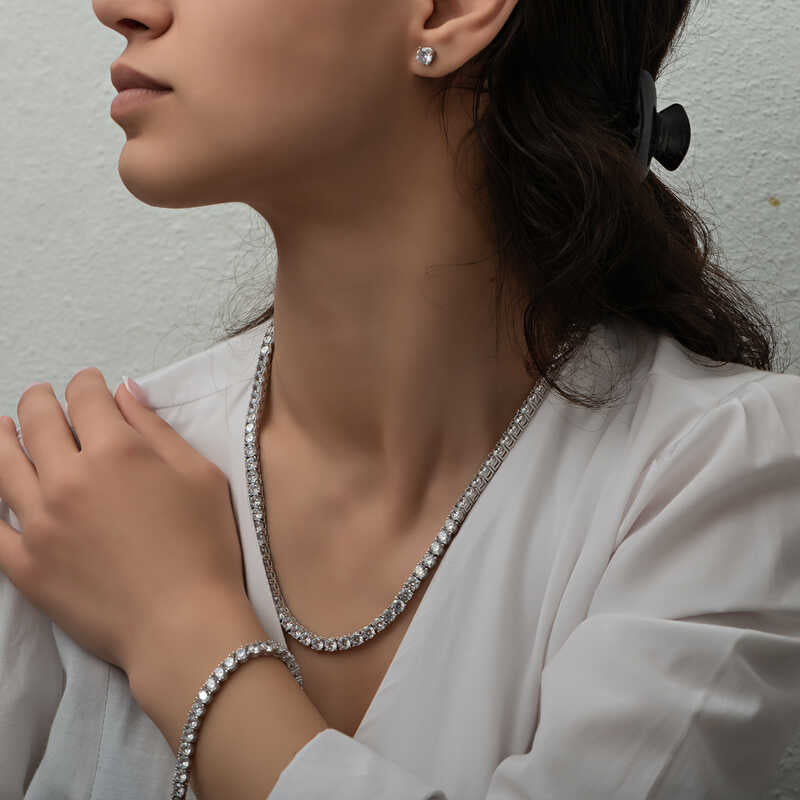 5 mm White Stone Channel Women's Silver Set