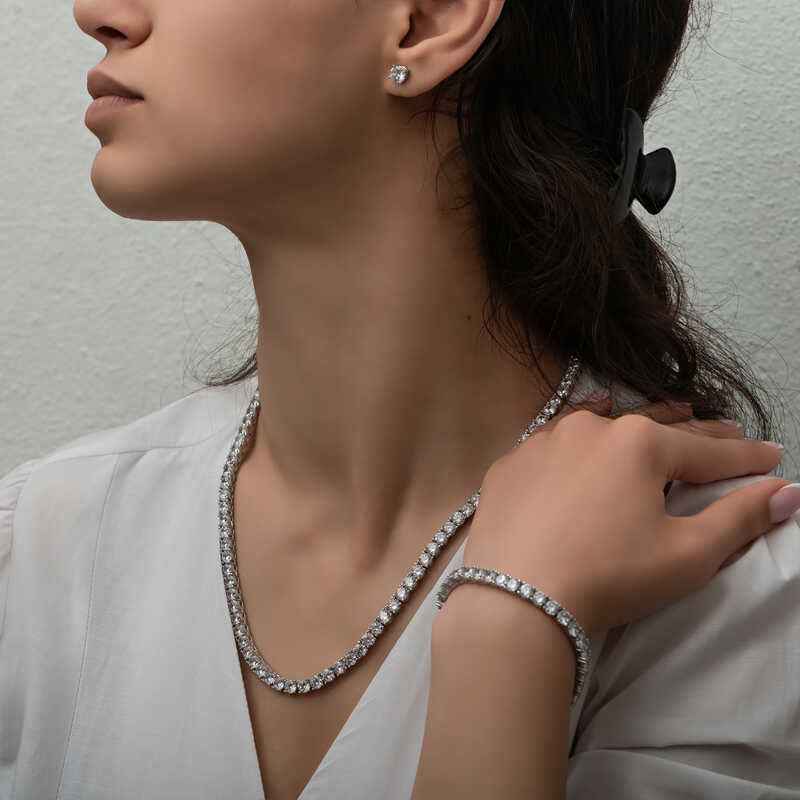 5 mm White Stone Channel Women's Silver Set