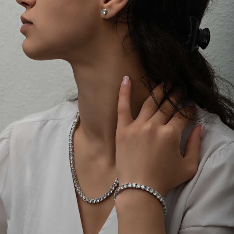 5 mm White Stone Channel Women's Silver Set