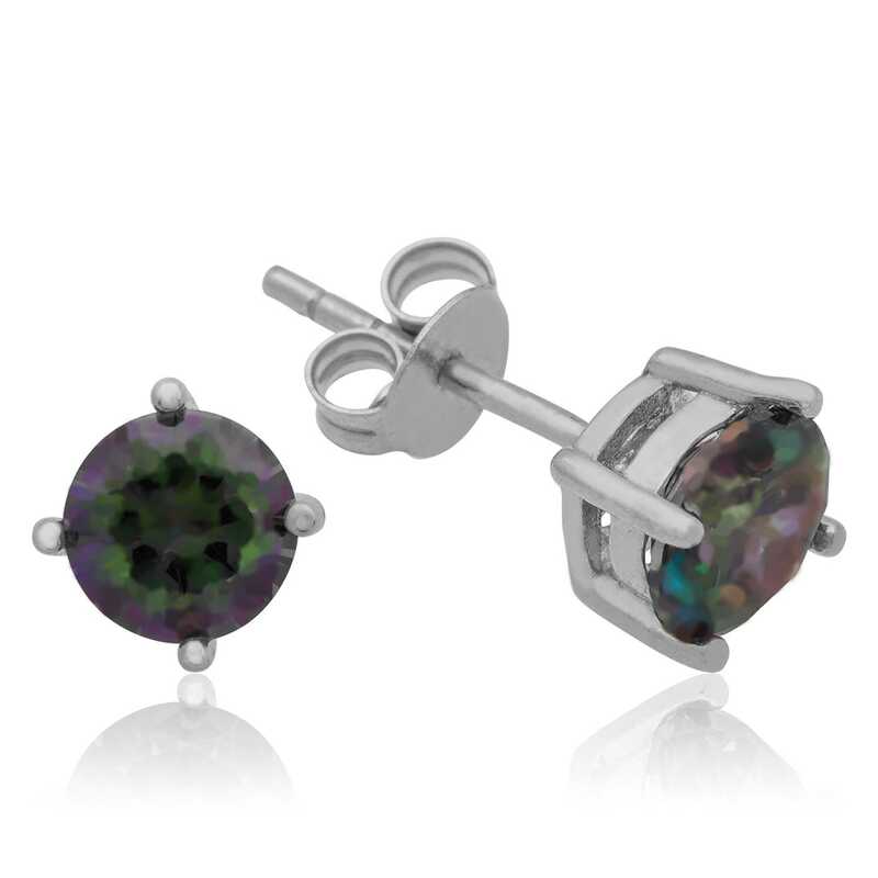 6 mm Mystic Topaz Stud Silver Earrings