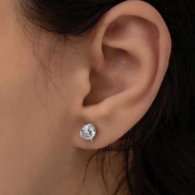 7 mm White Zircon Single Stone Women's Silver Earring