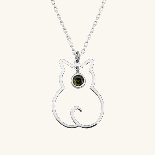 August Birthstone Cat Women's Silver Necklace