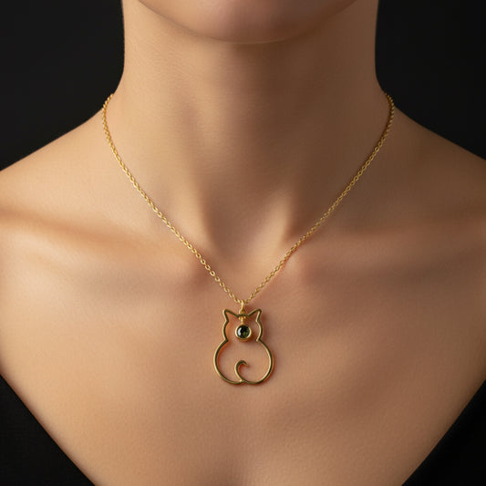 August Birthstone Cat Women's Silver Necklace