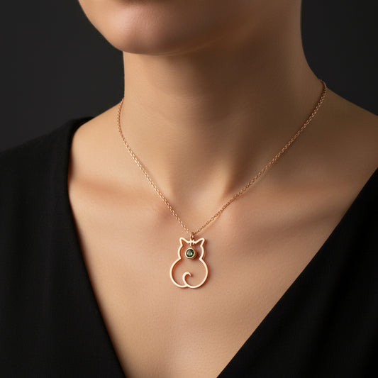 August Birthstone Cat Women's Silver Necklace