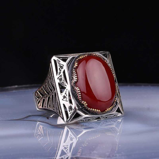Quadratischer Herren-Silberring mit Achatstein