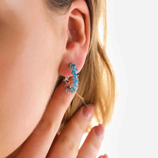 Aquamarine Stone Drop Stud Women's Silver Earrings
