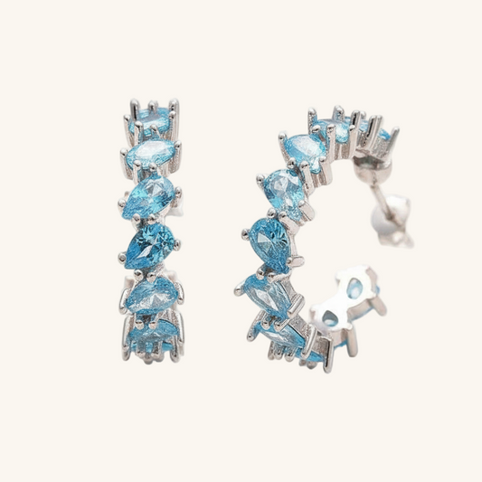 Boucles d'oreilles pendantes en argent pour femme avec pierre aigue-marine