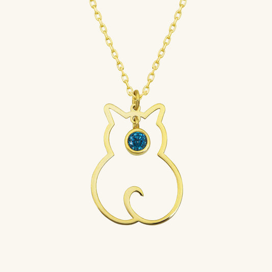 December Birthstone Cat Women's Silver Necklace