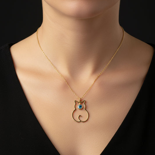 December Birthstone Cat Women's Silver Necklace