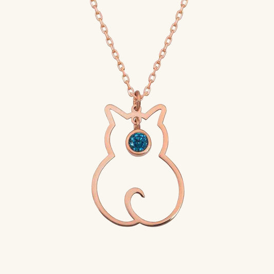 December Birthstone Cat Women's Silver Necklace