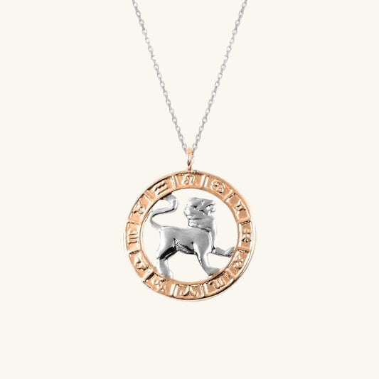 Rose Gold Plated Leo Zodiac Silver Necklace