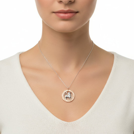 Rose Gold Plated Leo Zodiac Silver Necklace