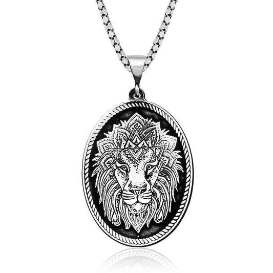 Lion Head Motif Silver Necklace