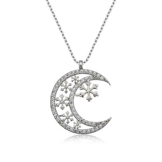 Moon Snowflake Women's Silver Necklace