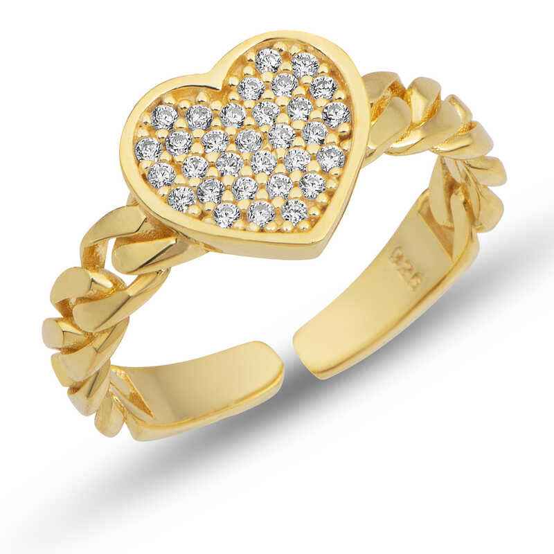 Adjustable Gold Heart Women's Silver Ring