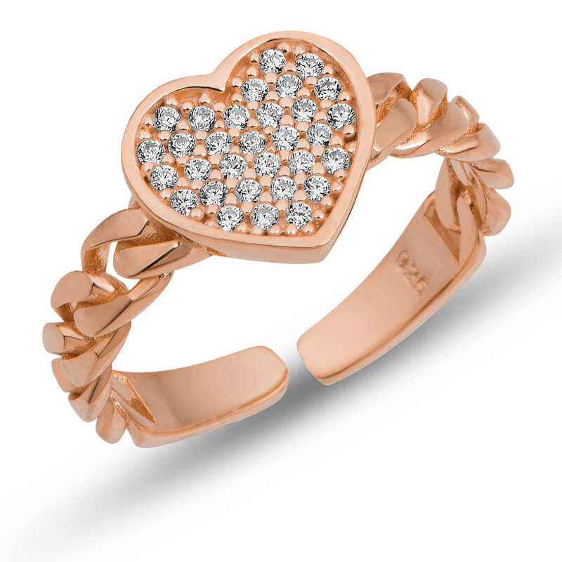 Adjustable Rose Heart Women's Silver Ring