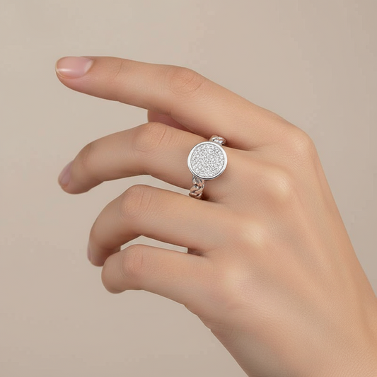 Adjustable Round Zircon Stone Women's Silver Ring