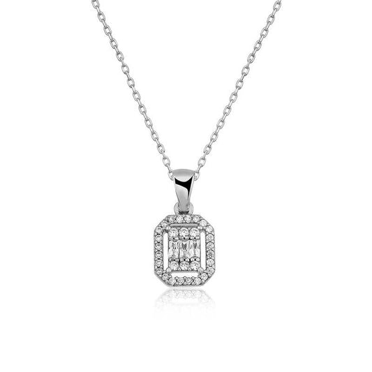 Baguette Stone Women's Silver Necklace