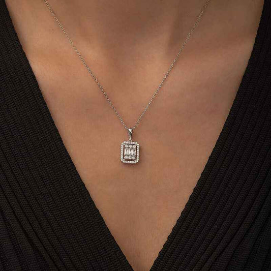 Baguette Stone Women's Silver Necklace