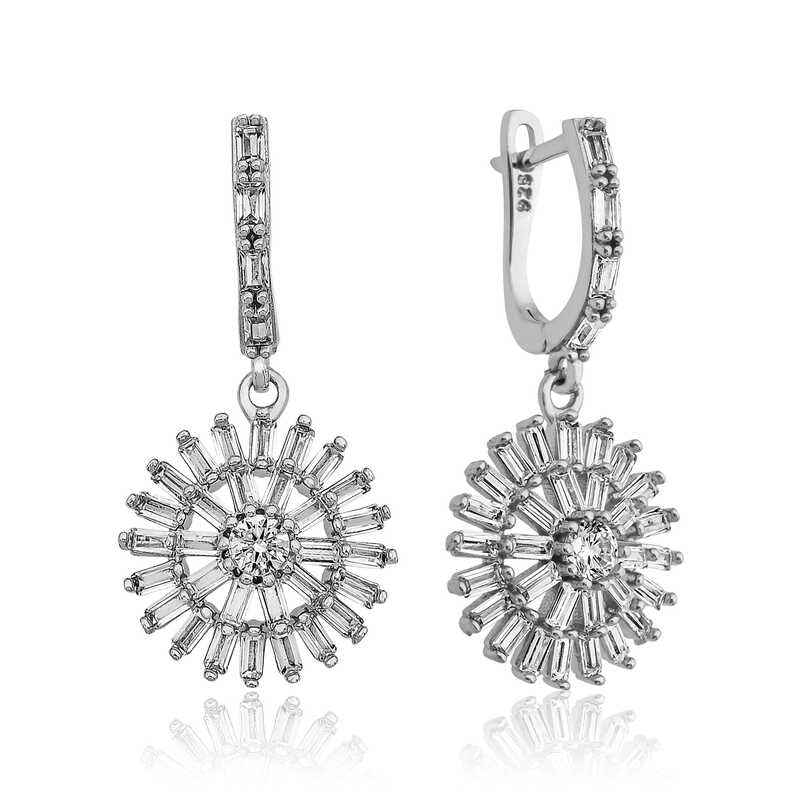 Baguette Stone Women's Silver Earrings