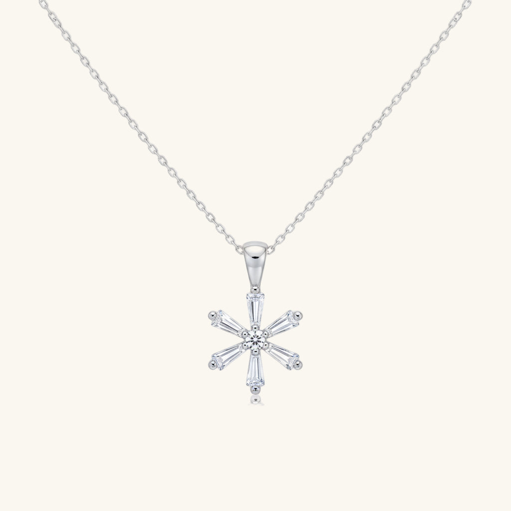 Baguette Stone Flower Women's Silver Necklace