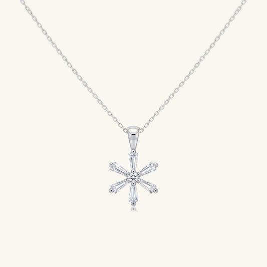 Baguette Stone Flower Women's Silver Necklace