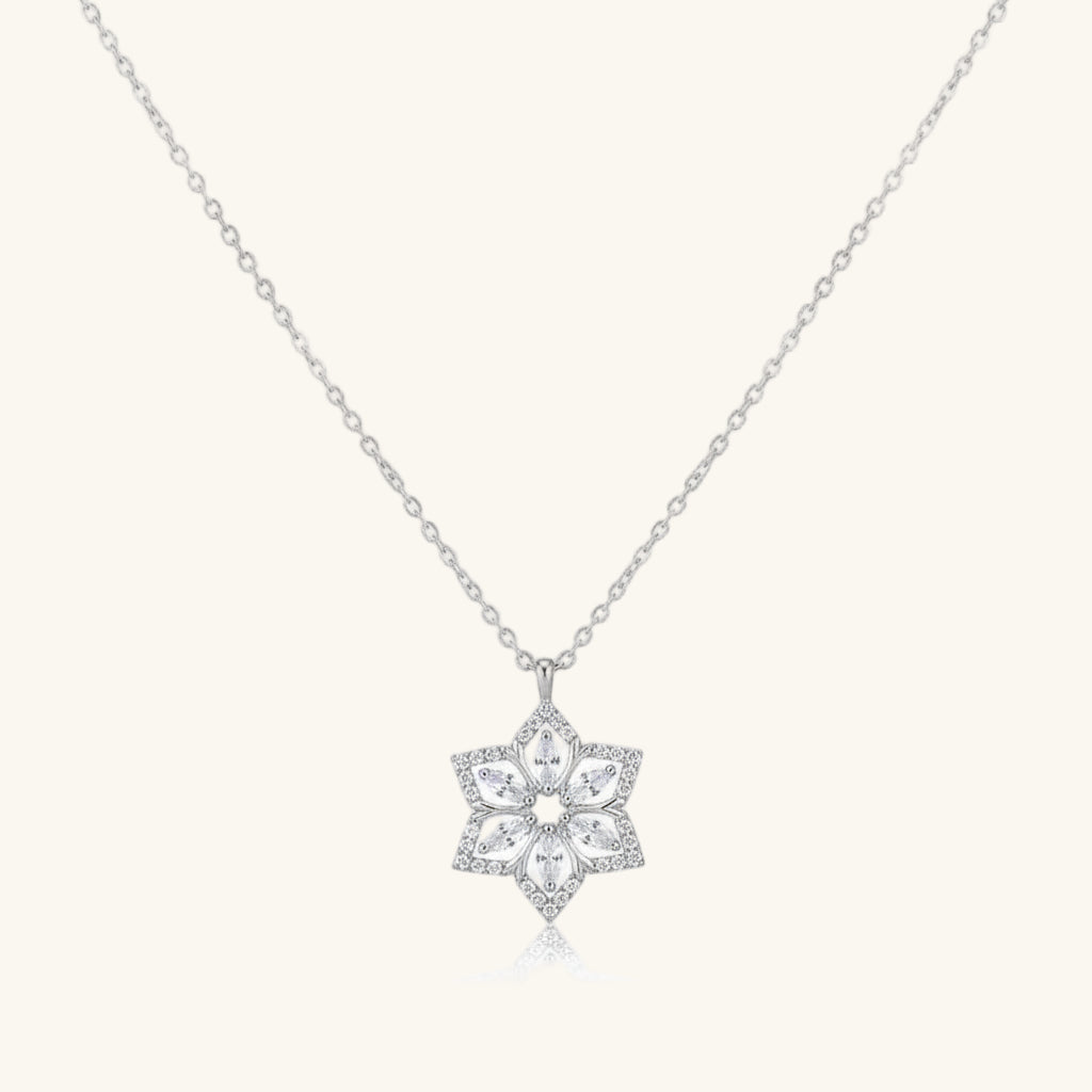 Baguette Stone Flower Women's Silver Necklace