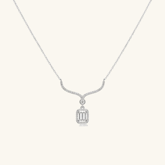 Baguette Stone Necklace Model Women's Silver Necklace