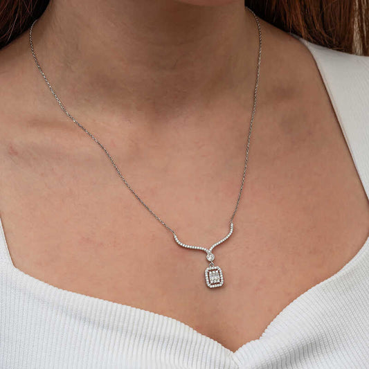 Baguette Stone Necklace Model Women's Silver Necklace