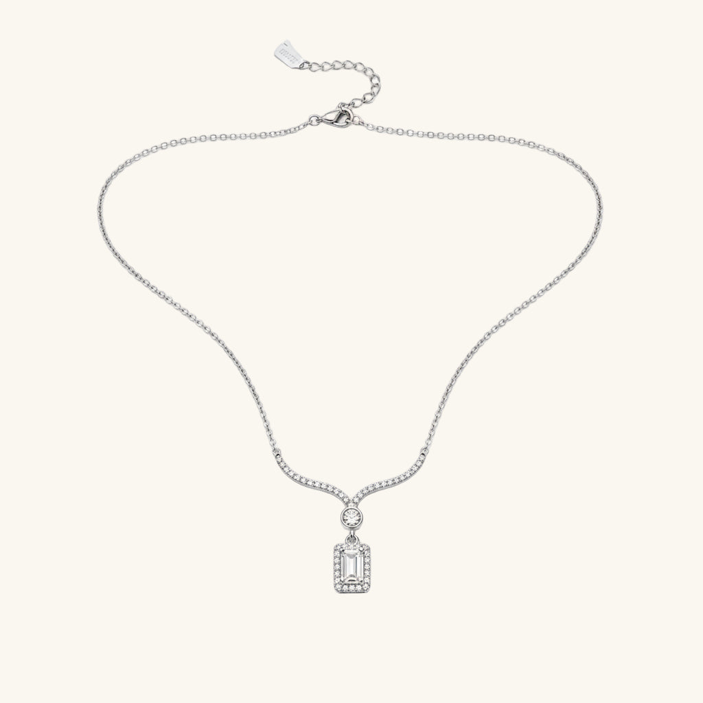 Baguette Stone Necklace Model Women's Silver Pendant