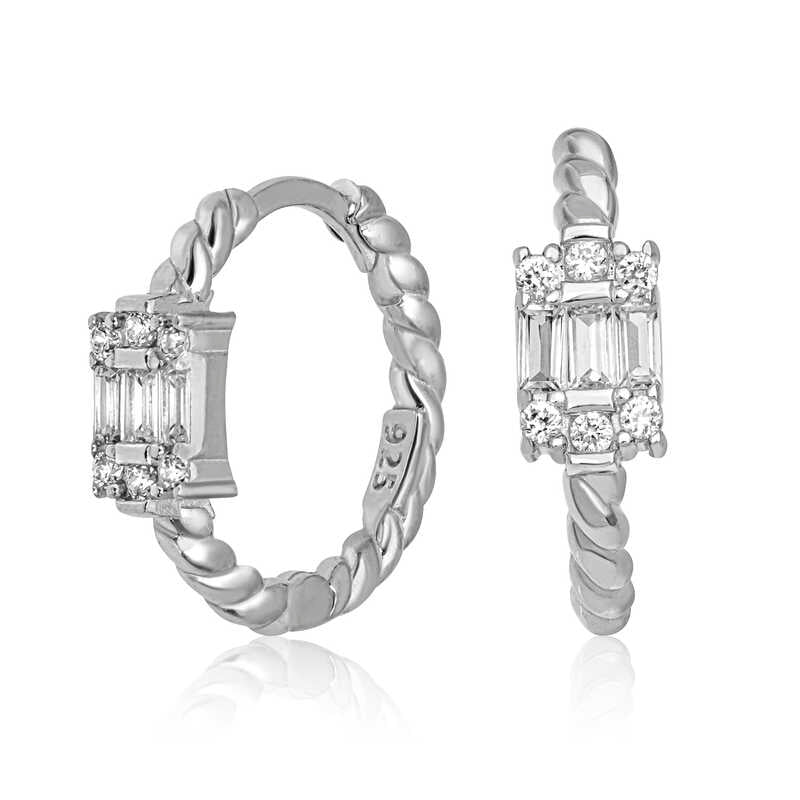 Boucles d'oreilles en argent pour femme avec pierre baguette