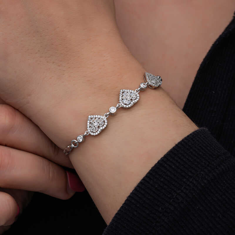 Baguette Stone Heart Women's Silver Bracelet