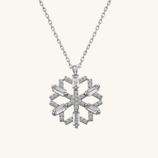 Baguette Stone Snowflake Silver Pendant