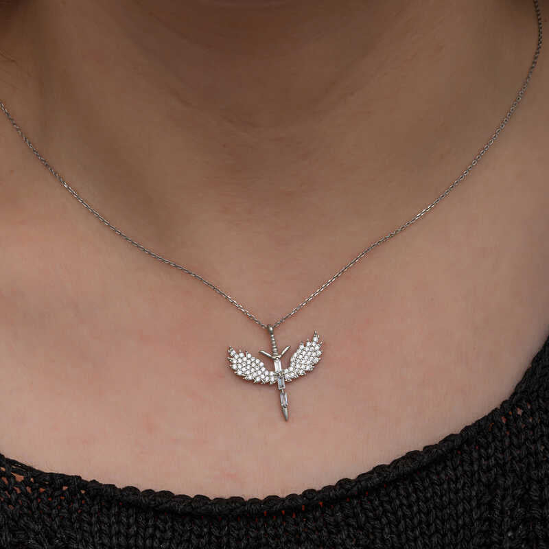 Baguette Stone Michael Sword Women's Silver Necklace