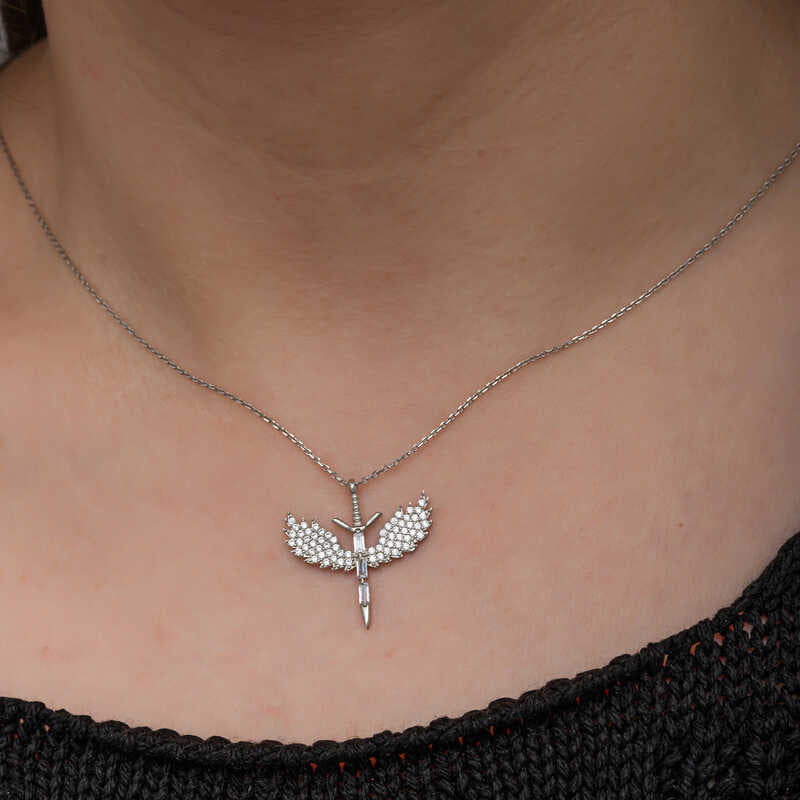 Baguette Stone Michael Sword Women's Silver Necklace