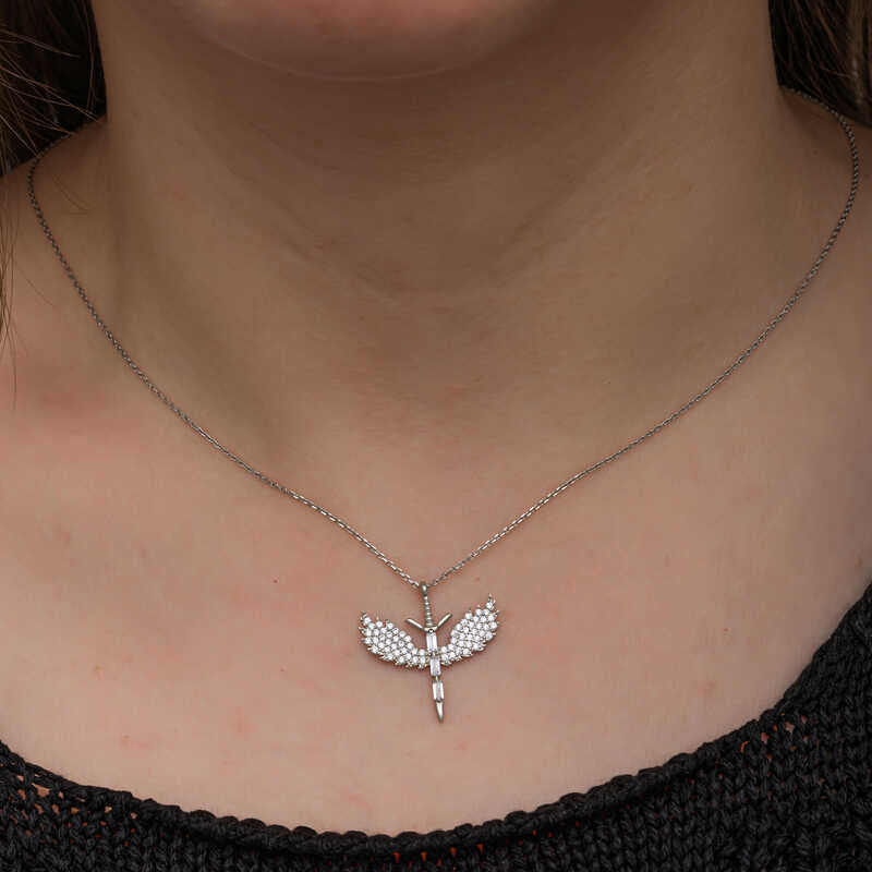 Baguette Stone Michael Sword Women's Silver Necklace