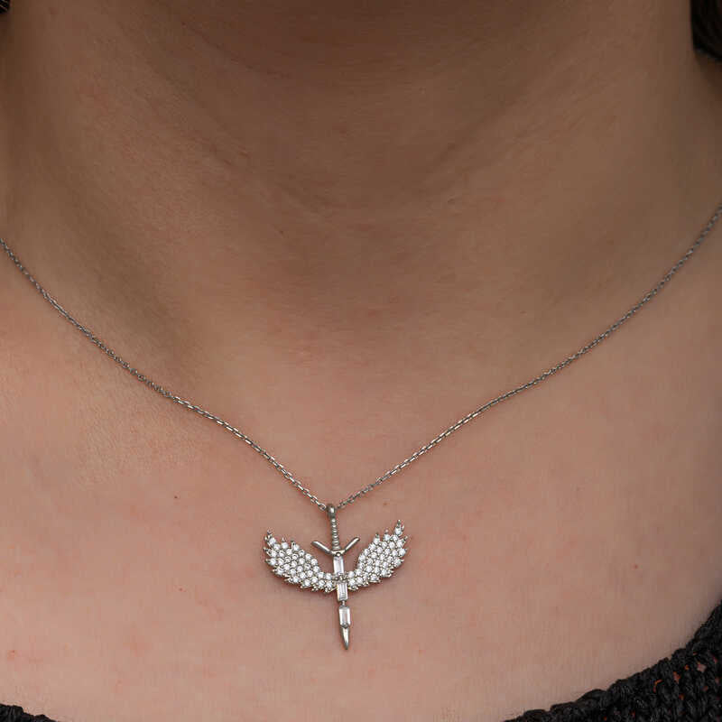Baguette Stone Michael Sword Women's Silver Necklace