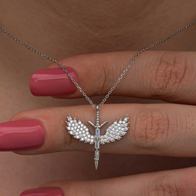Baguette Stone Michael Sword Women's Silver Necklace