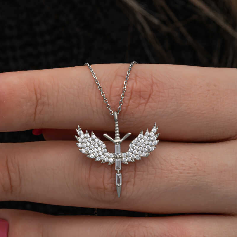 Baguette Stone Michael Sword Women's Silver Necklace