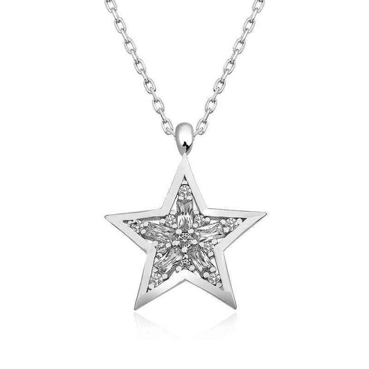 Baguette Stone Star Silver Necklace