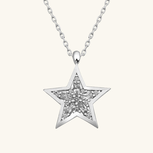 Baguette Stone Star Silver Necklace