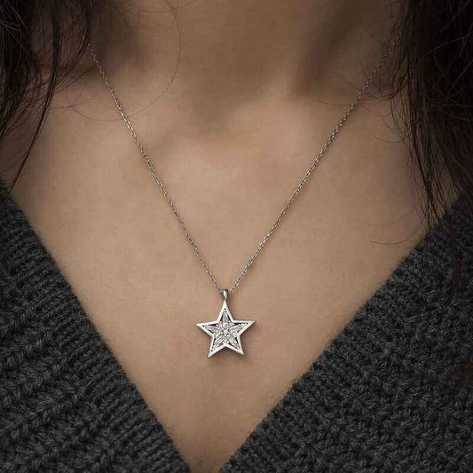 Baguette Stone Star Silver Necklace