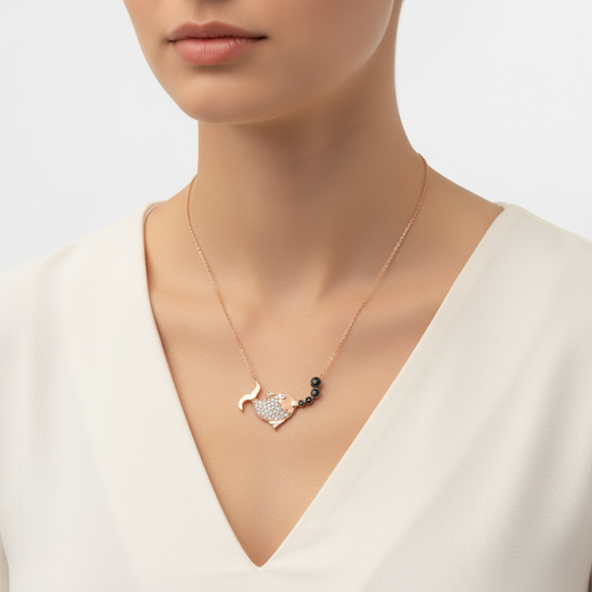 Collier Poisson en argent plaqué or rose pour femme