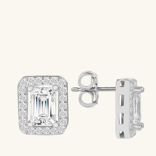 Weiße Baguette-Stein-Ohrstecker für Damen, Silber